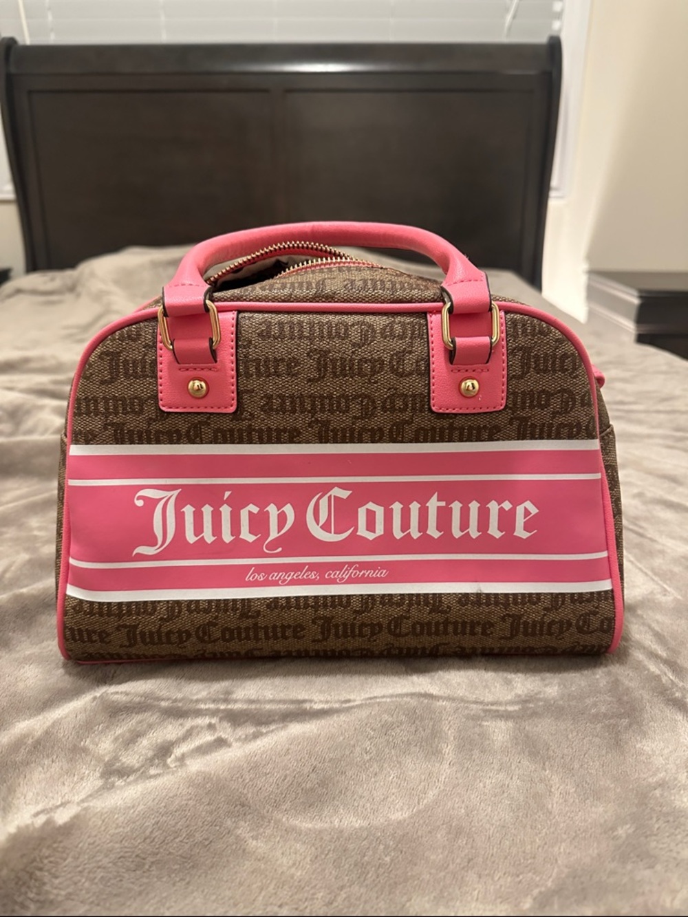 Juicy Couture Brown Monogram Satchel with Pink Trim